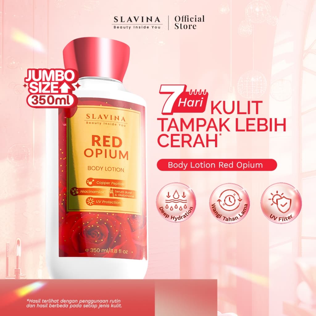 Slavina Body Lotion Red Opium - Skincare untuk kulit berminyak, foto produk detail